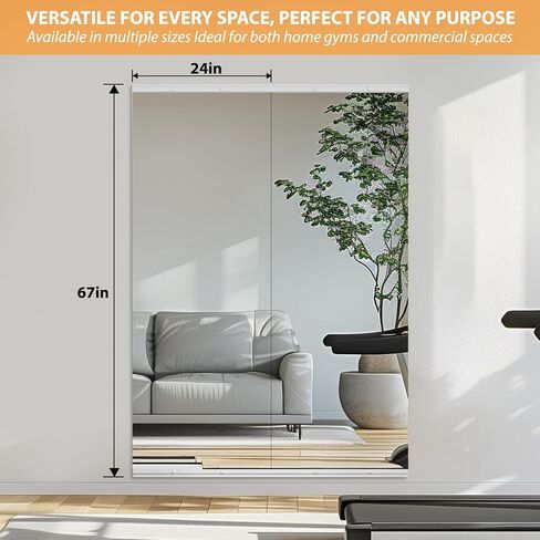 Home Gym Mirror, 67''x24''(Each)-2PCS Large Frameless Full Body Wall Mirror Length Tempered Glass Mirror Wall-Mounted Mirror for Gym Yoga Bedroom Bathroom Exercise Room 170x60cmx2 in Saudi Arabia