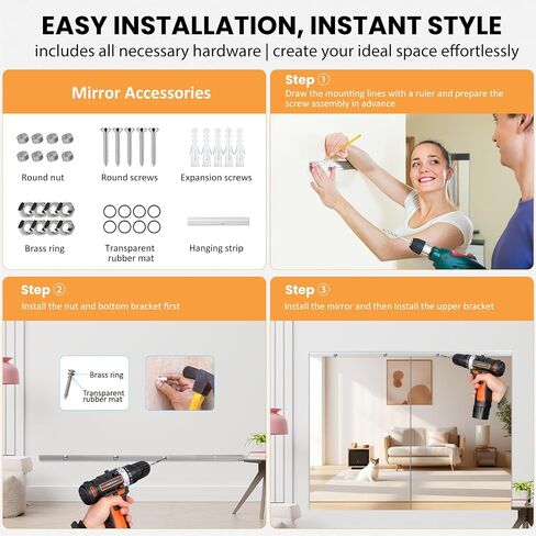 Home Gym Mirror, 67''x24''(Each)-2PCS Large Frameless Full Body Wall Mirror Length Tempered Glass Mirror Wall-Mounted Mirror for Gym Yoga Bedroom Bathroom Exercise Room 170x60cmx2 in Saudi Arabia