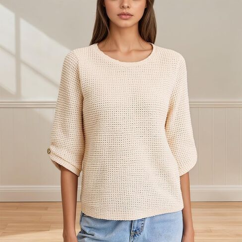 Women 3/4 Sleeve O Neck Casual Tops Soft Stretchy Sweatshirt for Spring Autumn Winter in Kuwait