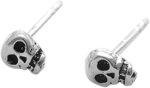 Sterling Silver Oxidized Mini Punk Gothic Skull Statement Unisex Stud Earrings in Saudi Arabia