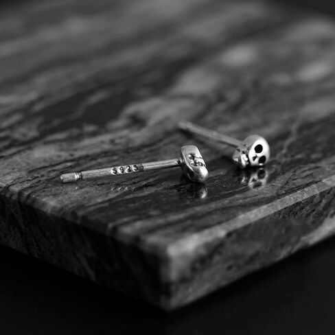Sterling Silver Oxidized Mini Punk Gothic Skull Statement Unisex Stud Earrings in Saudi Arabia