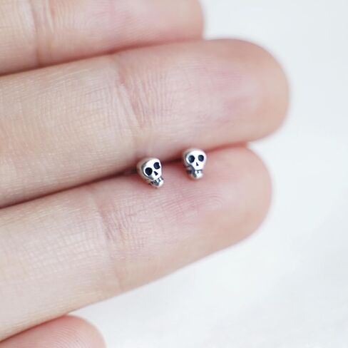 Sterling Silver Oxidized Mini Punk Gothic Skull Statement Unisex Stud Earrings in Saudi Arabia