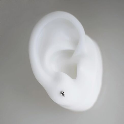 Sterling Silver Oxidized Mini Punk Gothic Skull Statement Unisex Stud Earrings in Saudi Arabia