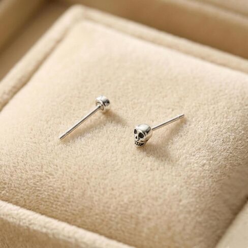 Sterling Silver Oxidized Mini Punk Gothic Skull Statement Unisex Stud Earrings in Saudi Arabia