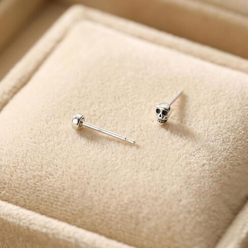 Sterling Silver Oxidized Mini Punk Gothic Skull Statement Unisex Stud Earrings in Saudi Arabia