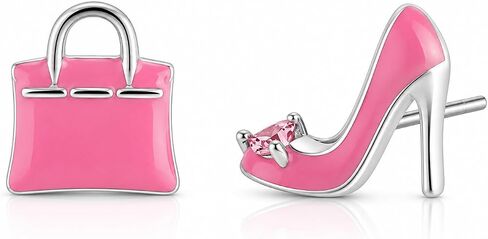 High Heel & Designer Handbag Earrings, 925 Sterling Silver Stud Earrings for Women, Pink Fashion Jewelry Gift For Women in Kuwait