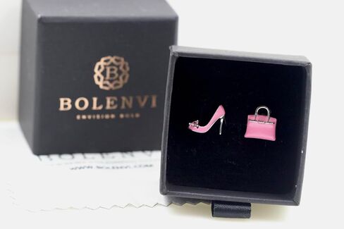 High Heel & Designer Handbag Earrings, 925 Sterling Silver Stud Earrings for Women, Pink Fashion Jewelry Gift For Women in Kuwait