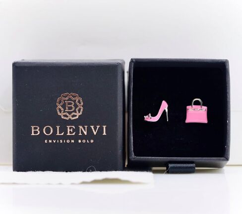 High Heel & Designer Handbag Earrings, 925 Sterling Silver Stud Earrings for Women, Pink Fashion Jewelry Gift For Women in Kuwait