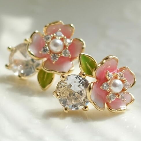 Exquisite Zircon Colorful Enamel Whimsical Floral Stud Earrings for Women Banquet Party Earrings Jewelry Gifts in Kuwait