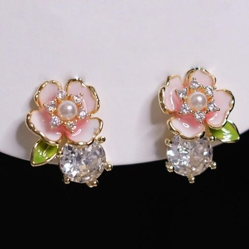 Exquisite Zircon Colorful Enamel Whimsical Floral Stud Earrings for Women Banquet Party Earrings Jewelry Gifts in Kuwait