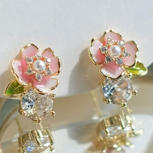 Exquisite Zircon Colorful Enamel Whimsical Floral Stud Earrings for Women Banquet Party Earrings Jewelry Gifts in Kuwait