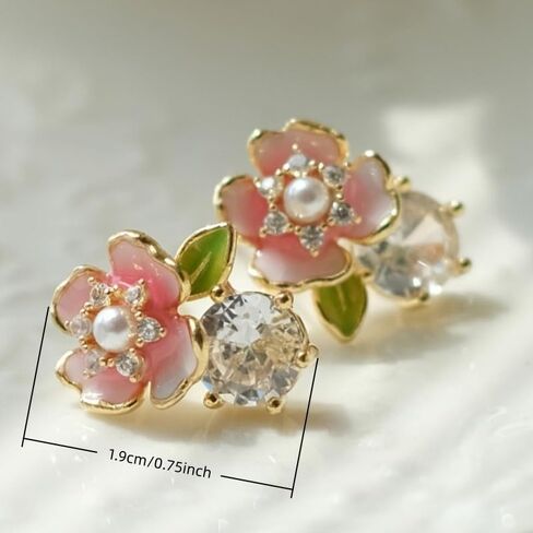 Exquisite Zircon Colorful Enamel Whimsical Floral Stud Earrings for Women Banquet Party Earrings Jewelry Gifts in Kuwait
