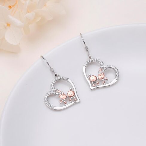 S925 Sterling Silver Mom Rose/Pink Ribbon/Poodle/Horse Heart Drop Dangle Earrings Hypoallergenic Jewelry Birthday Gifts for Women in Saudi Arabia