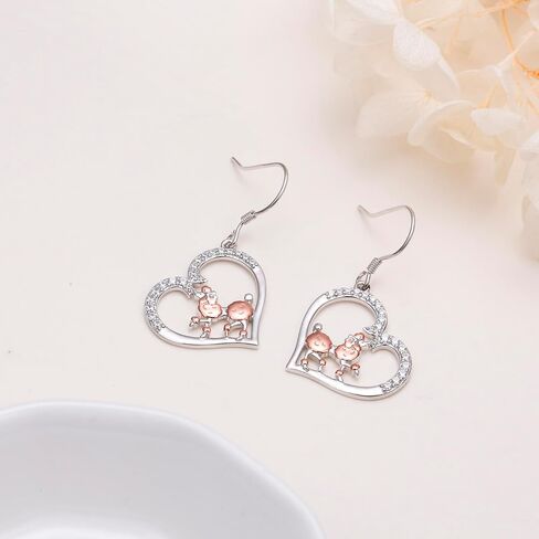 S925 Sterling Silver Mom Rose/Pink Ribbon/Poodle/Horse Heart Drop Dangle Earrings Hypoallergenic Jewelry Birthday Gifts for Women in Saudi Arabia