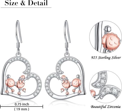 S925 Sterling Silver Mom Rose/Pink Ribbon/Poodle/Horse Heart Drop Dangle Earrings Hypoallergenic Jewelry Birthday Gifts for Women in Saudi Arabia
