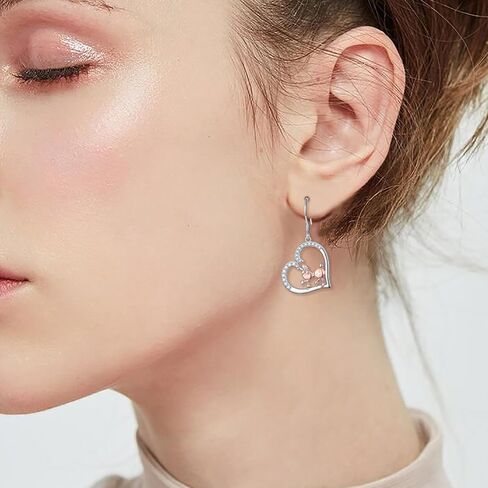 S925 Sterling Silver Mom Rose/Pink Ribbon/Poodle/Horse Heart Drop Dangle Earrings Hypoallergenic Jewelry Birthday Gifts for Women in Saudi Arabia
