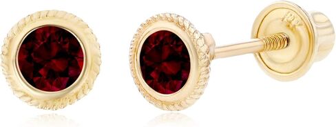 Solid 14K Gold 4mm Bezel Cushion Natural Birthstone Screwback Stud Earrings For Women | 3mm Round Cut Birthstone | 14K Gold Bezel Birthstone Screwback Earrings For Women in Kuwait