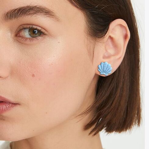 3 Pairs Clay Seashell Earrings Stud Set - Blue Shell, Pink Starfish, Yellow Conch - Summer Beach Jewelry, Boho Coastal Earrings for Women, Cute Dainty Gift in Saudi Arabia
