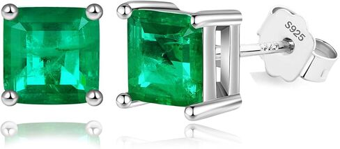 Sterling Silver Emerald Earrings for Women, Lab Created Green Stud Earrings Hypoallergenic Jewelry Gifts for Birthday Christmas Mothers Day in Saudi Arabia