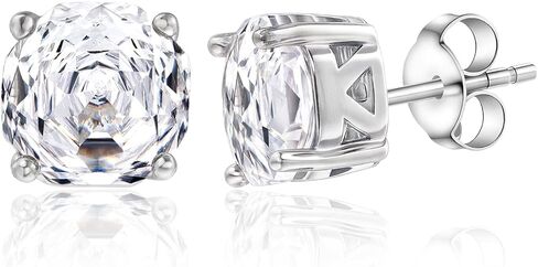 Birthstone Stud Earrings for Women - 18K White Gold Plated Created Diamond Jewelry - Rose Cut Octagonal CZ Mens Gifts in Saudi Arabia