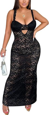 Women's Sexy Lace Backless Evening Dress - Elegant Club, Rave & Vacation Maxi Dress Y2K Evening Gown in Kuwait