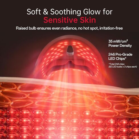 SensGlow Red Light Mask, Cordless Facial Mask for Sensitive Skin Anti Aging & Skin Firming with 630nm Red Light, Non-Contact for Gentle Non-Irritating, Ergonomic Straps for At-Home & Travel in Saudi Arabia