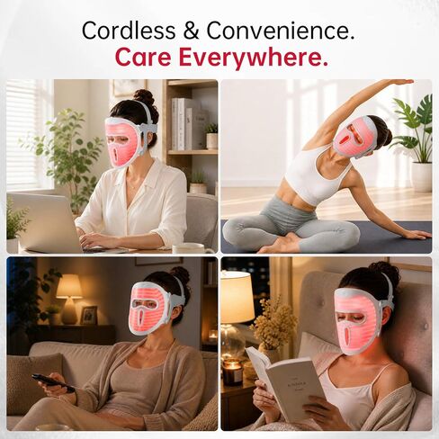SensGlow Red Light Mask, Cordless Facial Mask for Sensitive Skin Anti Aging & Skin Firming with 630nm Red Light, Non-Contact for Gentle Non-Irritating, Ergonomic Straps for At-Home & Travel in Saudi Arabia