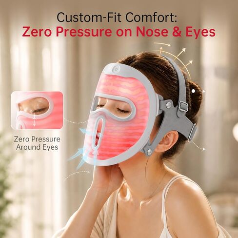 SensGlow Red Light Mask, Cordless Facial Mask for Sensitive Skin Anti Aging & Skin Firming with 630nm Red Light, Non-Contact for Gentle Non-Irritating, Ergonomic Straps for At-Home & Travel in Saudi Arabia