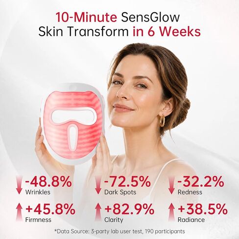 SensGlow Red Light Mask, Cordless Facial Mask for Sensitive Skin Anti Aging & Skin Firming with 630nm Red Light, Non-Contact for Gentle Non-Irritating, Ergonomic Straps for At-Home & Travel in Kuwait