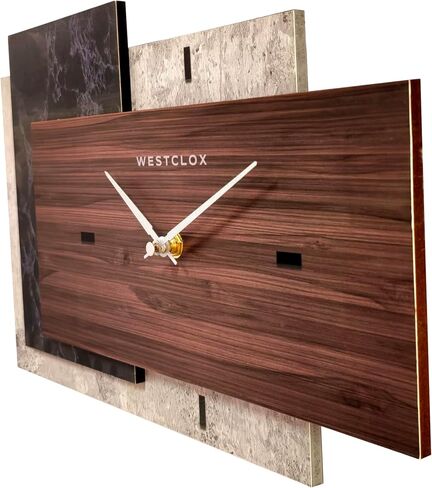 ساعة حائط Westclox Modern Fusion - تصميم مستوحى من الخشب والرخام (14.9 بوصة × 8.9 بوصة) in Kuwait