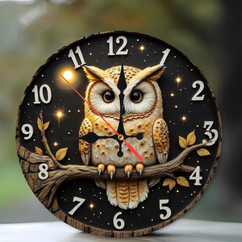 Decorative Owl Wall Clock for Home and Office10-Inch Wooden Wall Clock, Silent Movement, Battery Operated (AA Batteries Not Included), Artistic Home Decor, Perfect for Home Accents in Saudi Arabia