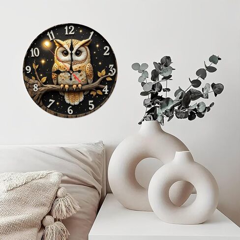 Decorative Owl Wall Clock for Home and Office10-Inch Wooden Wall Clock, Silent Movement, Battery Operated (AA Batteries Not Included), Artistic Home Decor, Perfect for Home Accents in Saudi Arabia