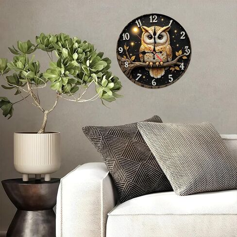 Decorative Owl Wall Clock for Home and Office10-Inch Wooden Wall Clock, Silent Movement, Battery Operated (AA Batteries Not Included), Artistic Home Decor, Perfect for Home Accents in Saudi Arabia