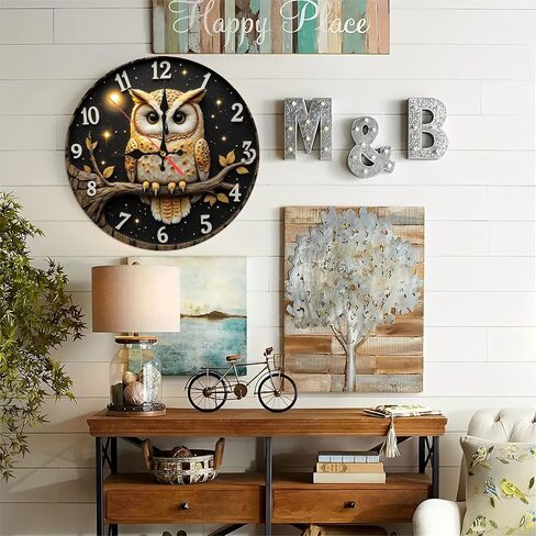 Decorative Owl Wall Clock for Home and Office10-Inch Wooden Wall Clock, Silent Movement, Battery Operated (AA Batteries Not Included), Artistic Home Decor, Perfect for Home Accents in Saudi Arabia