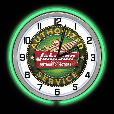 19" Johnson Outboard Sign Double Neon Clock, Green Outside Tube in Kuwait
