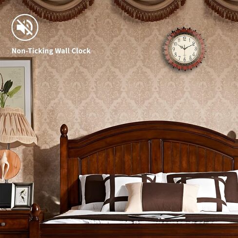 Topkey 14 Inch Vintage Big Gear Design Wall Clock,Large Arabic Numerals, Battery Operated, Silent Non-Ticking Quartz Movement, Mid Century Retro Decor for Bedroom/Home Office/Dining Room/School in Saudi Arabia
