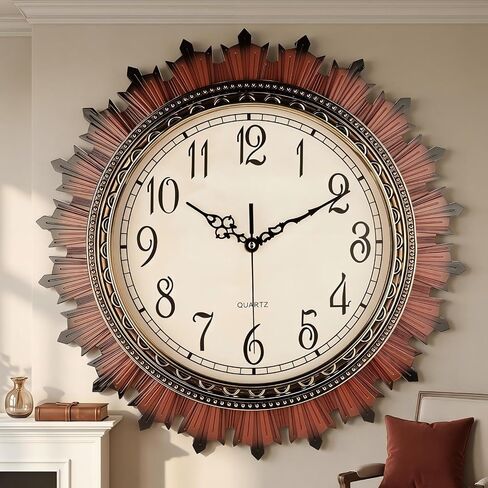 Topkey 14 Inch Vintage Big Gear Design Wall Clock,Large Arabic Numerals, Battery Operated, Silent Non-Ticking Quartz Movement, Mid Century Retro Decor for Bedroom/Home Office/Dining Room/School in Saudi Arabia