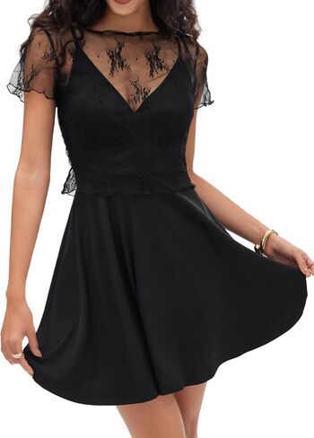 CIDER Womens Two Piece Outfits Lace Short Sleeve Tops and Spaghetti Strap Mini Dresses Summer Date Night Outfits in Kuwait