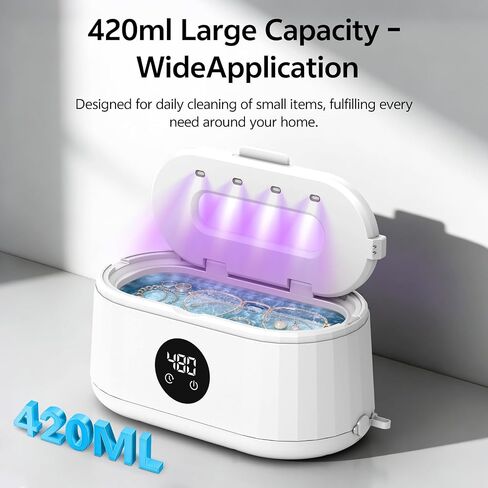 Ultrasonic Jewelry Cleaner, 50kHz Ultrasonic Cleaner Machine for Jewelry, Eyeglasses, Rings, Watch Straps, Toothbrush Heads, Dentures, Retainers, 5 Timers Cleaning Mode, 420ml 304 Stainless Steel Tank in Saudi Arabia