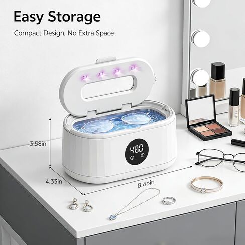 Ultrasonic Jewelry Cleaner, 50kHz Ultrasonic Cleaner Machine for Jewelry, Eyeglasses, Rings, Watch Straps, Toothbrush Heads, Dentures, Retainers, 5 Timers Cleaning Mode, 420ml 304 Stainless Steel Tank in Saudi Arabia