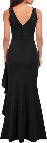 WOOSEA Women's Deep V Neck Sexy Ruffle Split Style Evening Formal Party Maxi Dress in Saudi Arabia