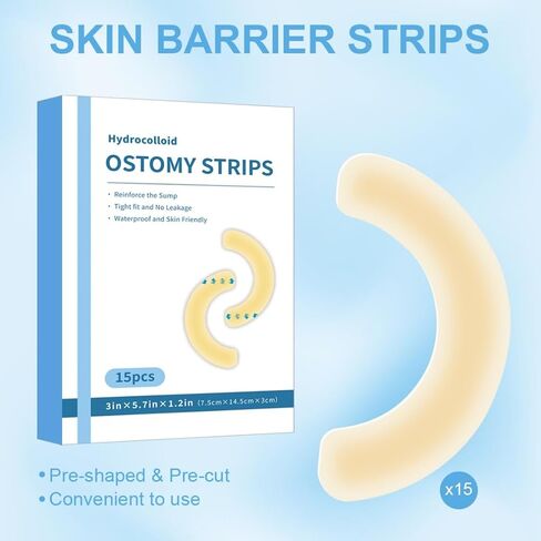 Ostomy Barrier Strips 15pcs Elastic Ostomy Barrier Strip Hydrocolloid Skin Barrier Tape Universal Ostomy Supplies for Colostomy Ileostomy Bags Pouches in Saudi Arabia