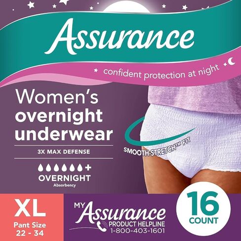 Assurance Women's Overnight Incontinence & Postpartum Underwear, (16 Count) XL, (Pack of 1), Levender in Saudi Arabia