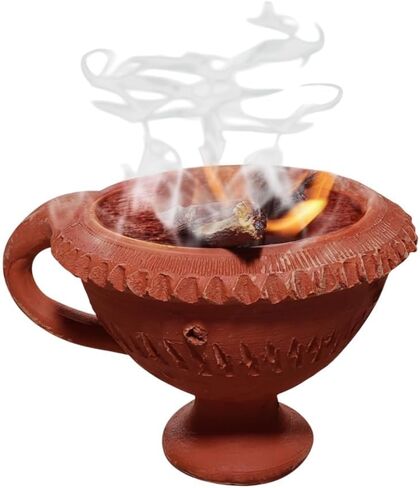 Clay Dhoop Burner/Incense Holder with Handle – Traditional Mitti Loban Dan for Pooja, Hawan & Aromatherapy in Kuwait