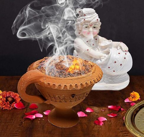 Clay Dhoop Burner/Incense Holder with Handle – Traditional Mitti Loban Dan for Pooja, Hawan & Aromatherapy in Kuwait