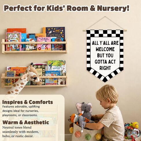 CalmVerve All Y'all Are Welcome But You Gotta Act Right Banner Flags Checkered Classroom Decor，Welcome Hanging Wall Canvas Banner，Classroom Door Decor Playroom Office Decors 15x11inch in Saudi Arabia