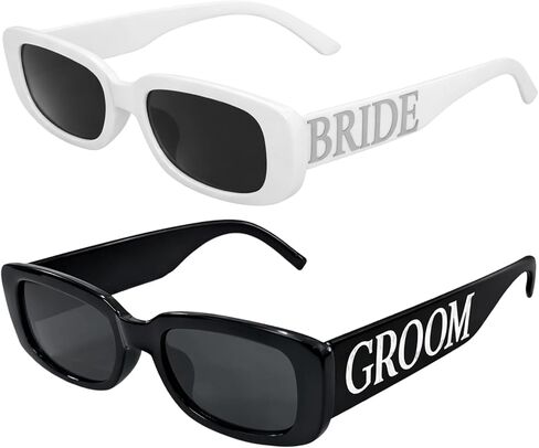 2PCS Bride Sunglasses, Bridal Sunglasses for Bachelorette Party, for Wedding Day and Bridal Events, Classic Black and White Pair, Lightweight and Stylish Design in Saudi Arabia