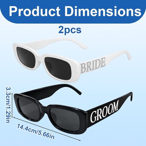 2PCS Bride Sunglasses, Bridal Sunglasses for Bachelorette Party, for Wedding Day and Bridal Events, Classic Black and White Pair, Lightweight and Stylish Design in Saudi Arabia