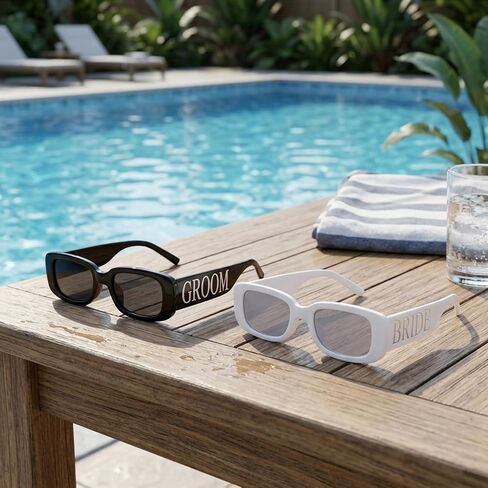 2PCS Bride Sunglasses, Bridal Sunglasses for Bachelorette Party, for Wedding Day and Bridal Events, Classic Black and White Pair, Lightweight and Stylish Design in Saudi Arabia
