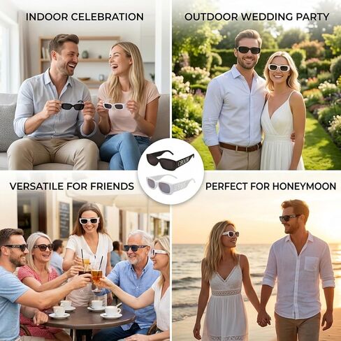 2PCS Bride Sunglasses, Bridal Sunglasses for Bachelorette Party, for Wedding Day and Bridal Events, Classic Black and White Pair, Lightweight and Stylish Design in Saudi Arabia